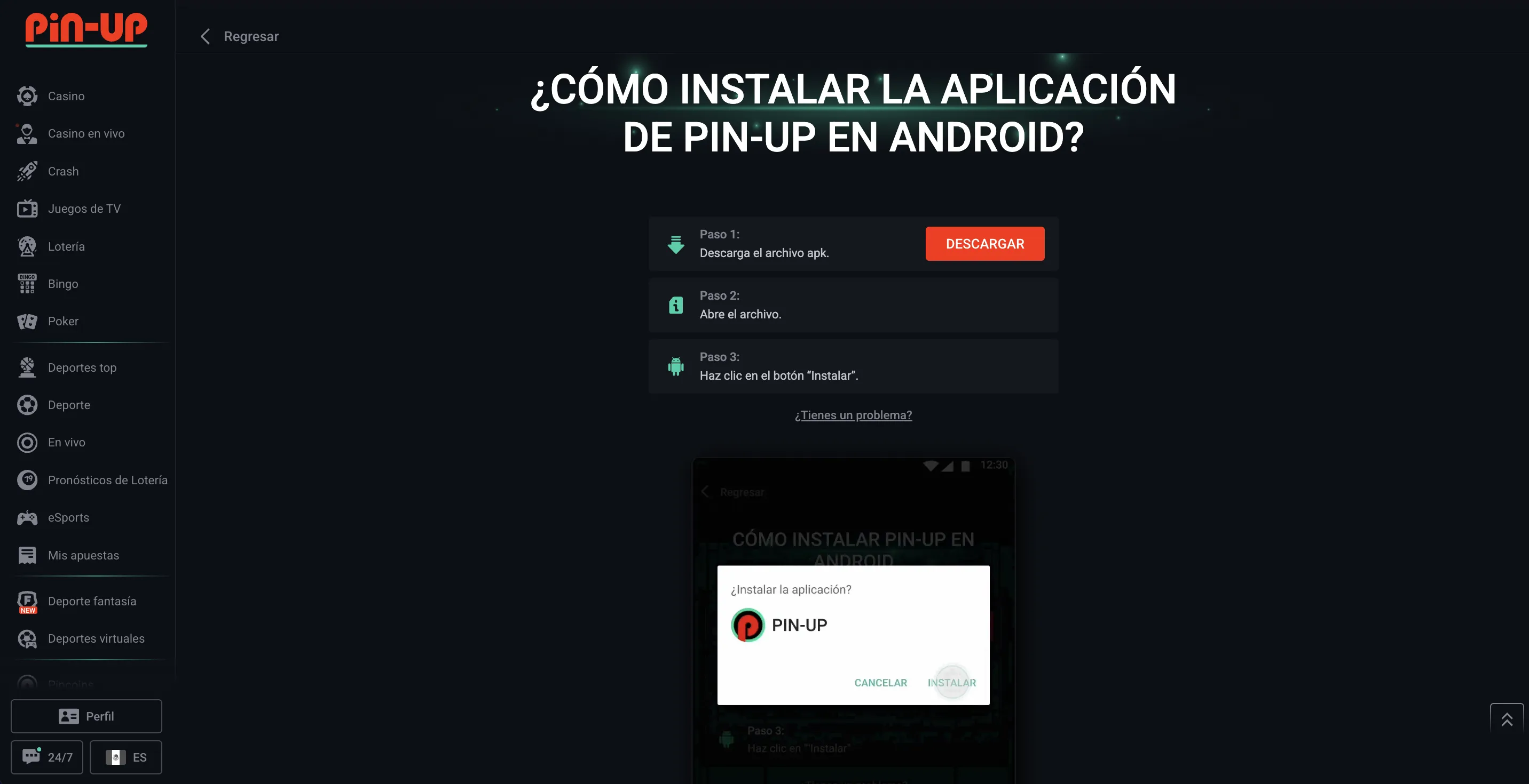 Instalación del Pin-Up Casino APK paso a paso